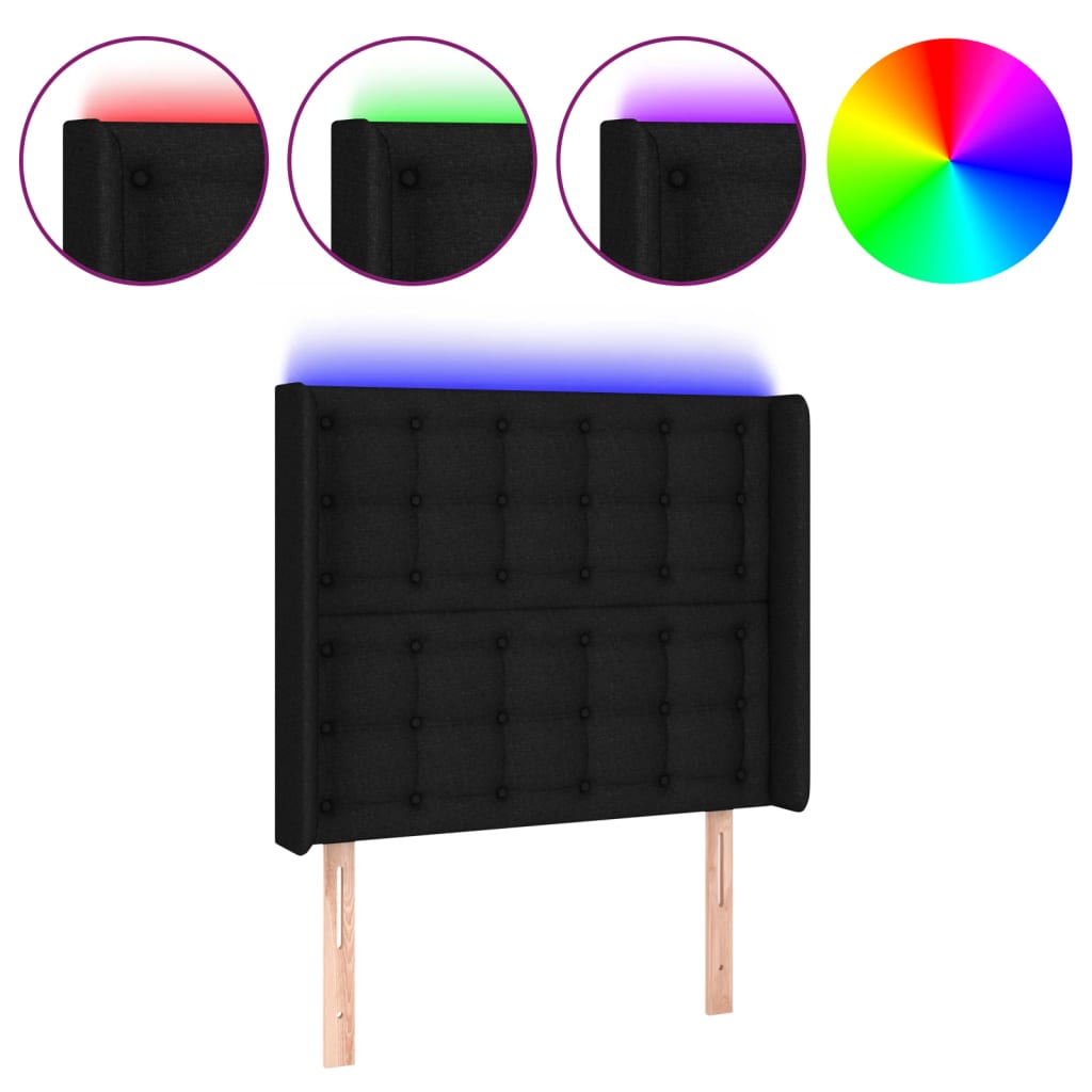 sengegavl med LED-lys 103x16x118/128 cm stof sort
