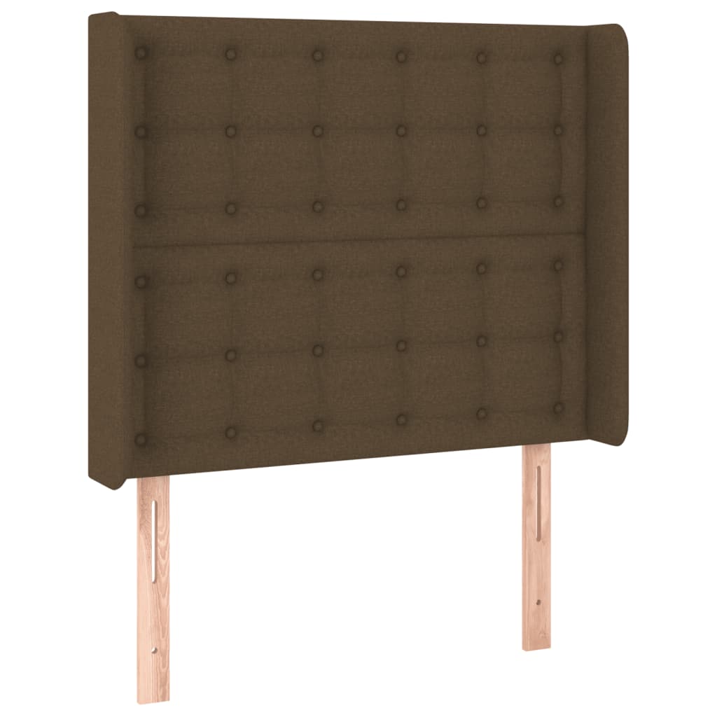 sengegavl med LED-lys 103x16x118/128 cm stof mørkebrun