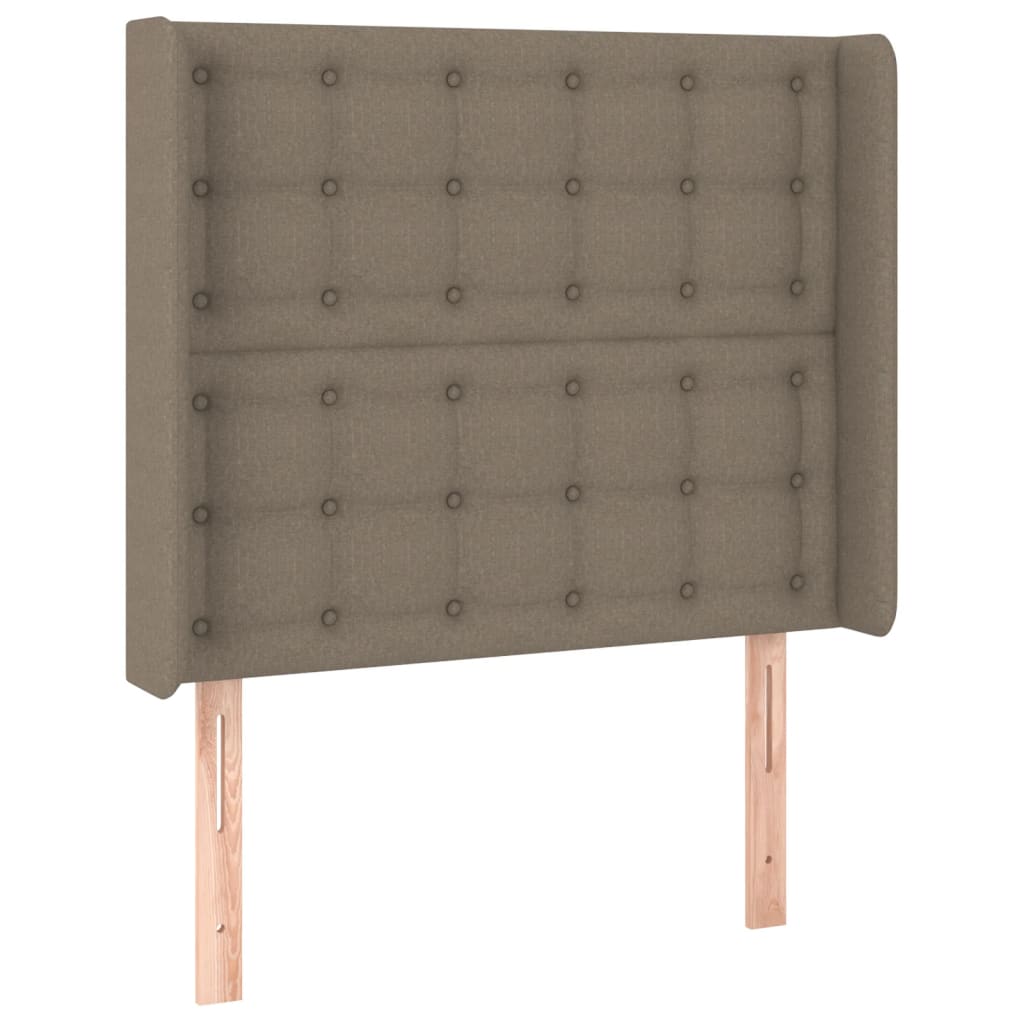 sengegavl med LED-lys 103x16x118/128 cm stof gråbrun