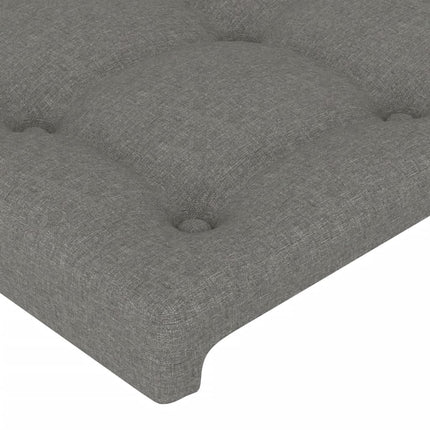 sengegavl med LED-lys 147x16x118/128 cm stof mørkegrå