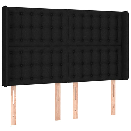 sengegavl med LED-lys 147x16x118/128 cm stof sort