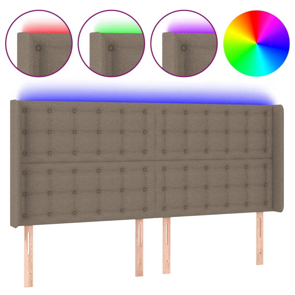 sengegavl med LED-lys 163x16x118/128 cm stof gråbrun