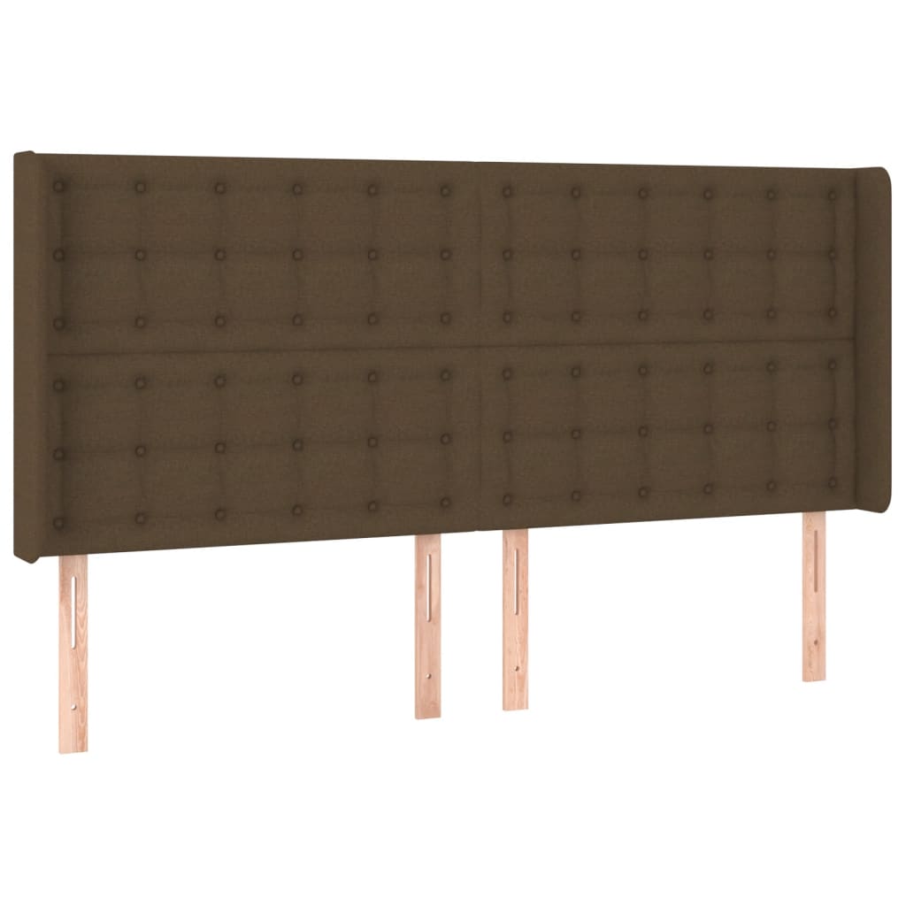 sengegavl med LED-lys 183x16x118/128 cm stof mørkebrun
