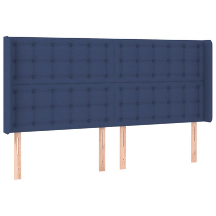 sengegavl med LED-lys 183x16x118/128 cm stof blå