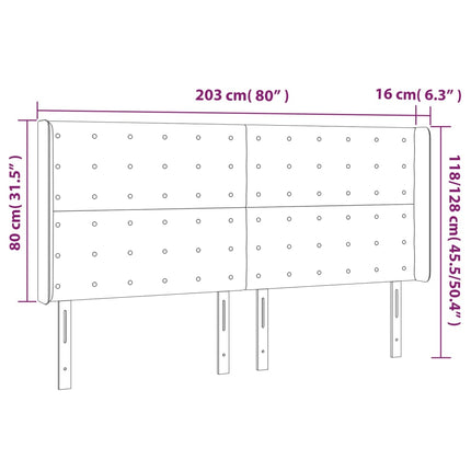 sengegavl med LED-lys 203x16x118/128 cm stof cremefarvet