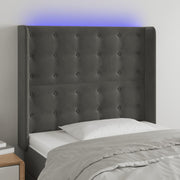 sengegavl med LED-lys 83x16x118/128 cm fløjl mørkegrå