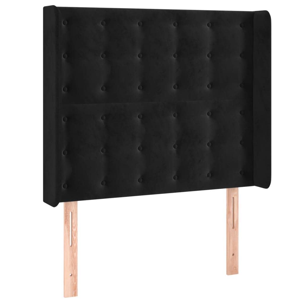 sengegavl med LED-lys 93x16x118/128 cm fløjl sort