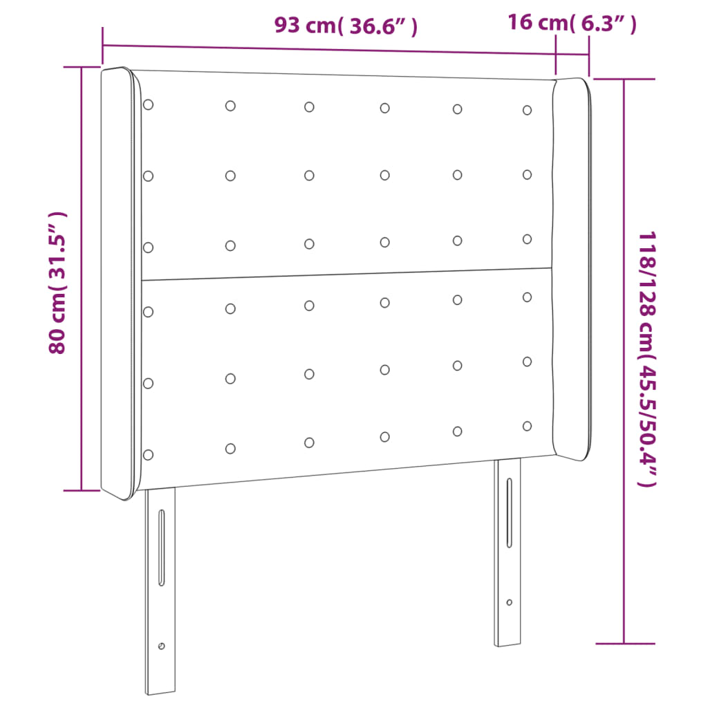 sengegavl med LED-lys 93x16x118/128 cm fløjl sort