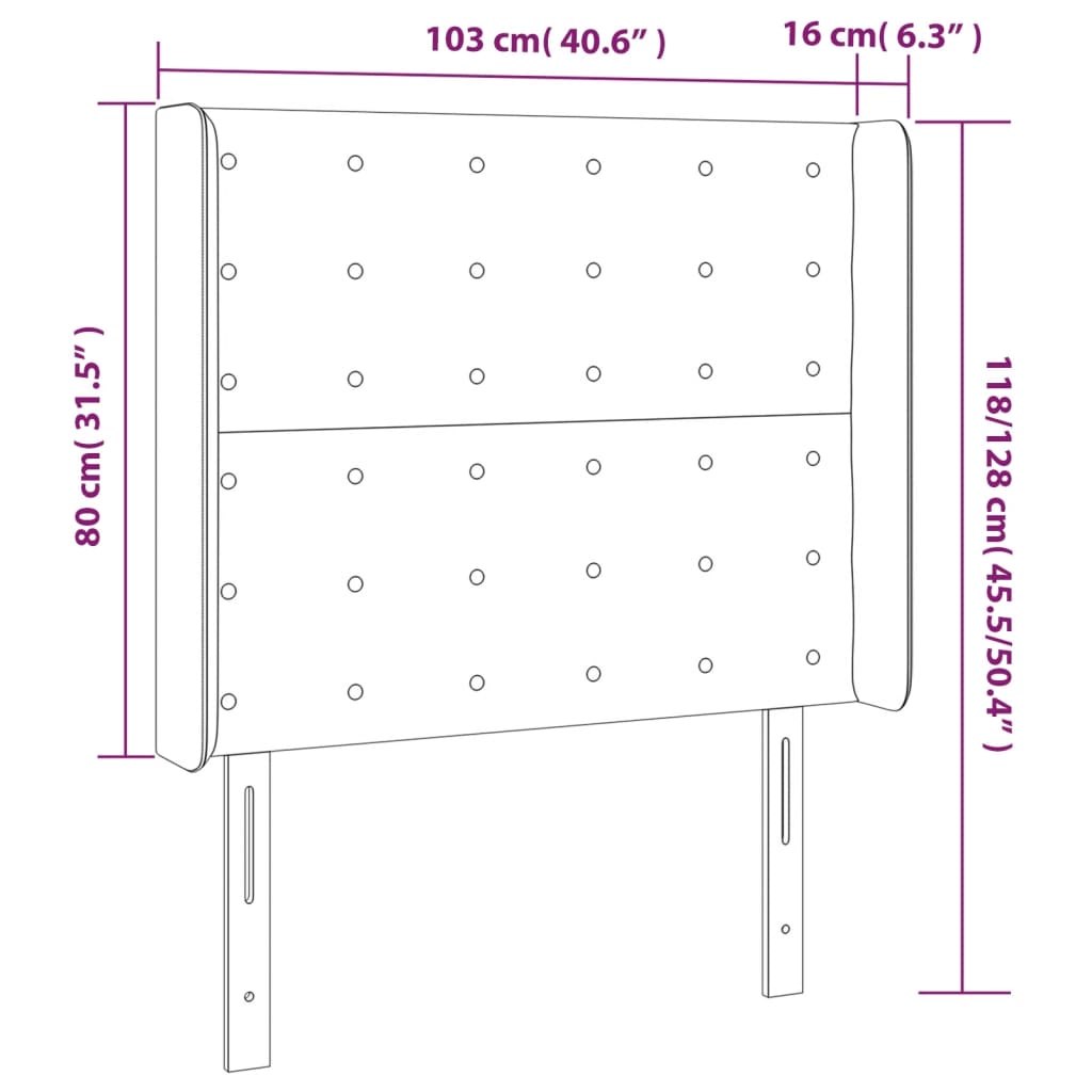 sengegavl med LED-lys 103x16x118/128 cm fløjl sort