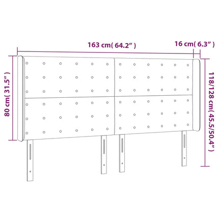 sengegavl med LED-lys 163x16x118/128 cm fløjl lysegrå