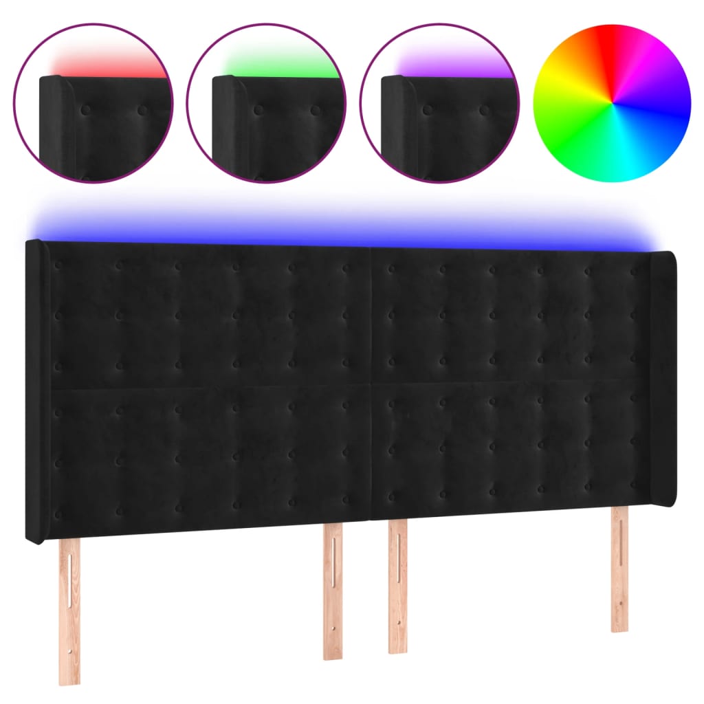 sengegavl med LED-lys 163x16x118/128 cm fløjl sort