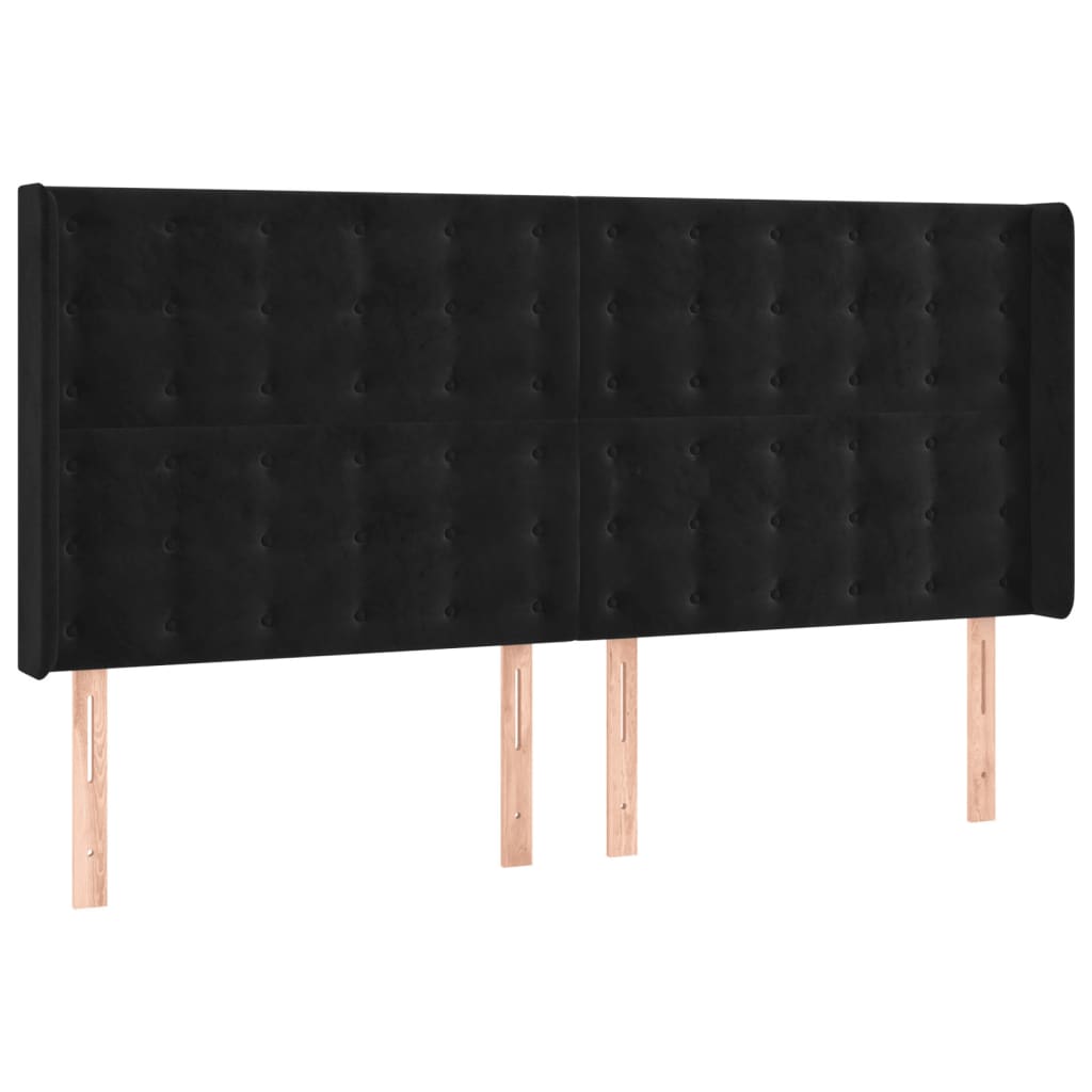 sengegavl med LED-lys 163x16x118/128 cm fløjl sort