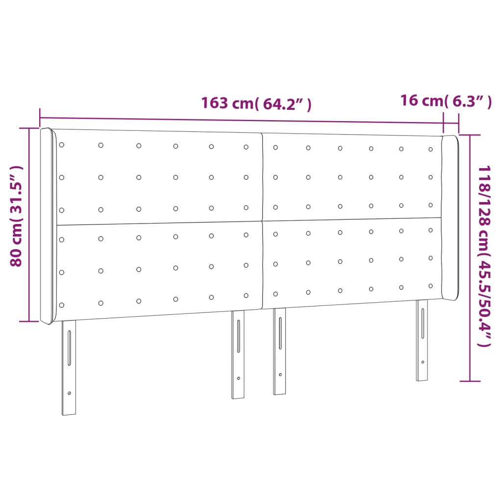 sengegavl med LED-lys 163x16x118/128 cm fløjl sort