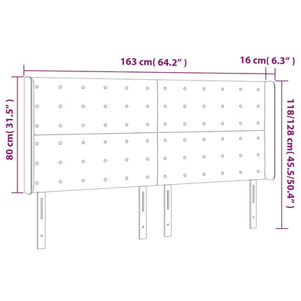 sengegavl med LED-lys 163x16x118/128 cm fløjl mørkeblå