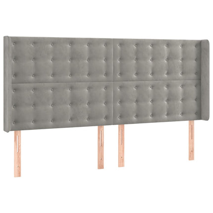 sengegavl med LED-lys 183x16x118/128 cm fløjl lysegrå