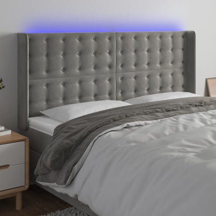 sengegavl med LED-lys 183x16x118/128 cm fløjl lysegrå