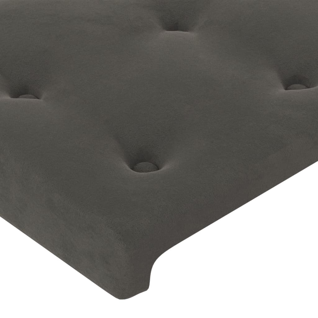 sengegavl med LED-lys 203x16x118/128 cm fløjl mørkegrå