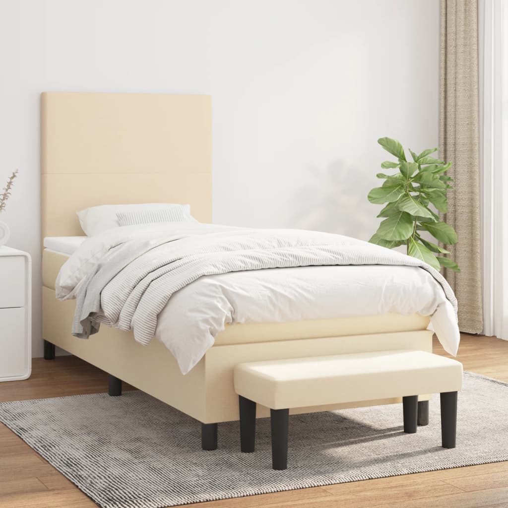 kontinentalseng med madras 80x200 cm stof cremefarvet
