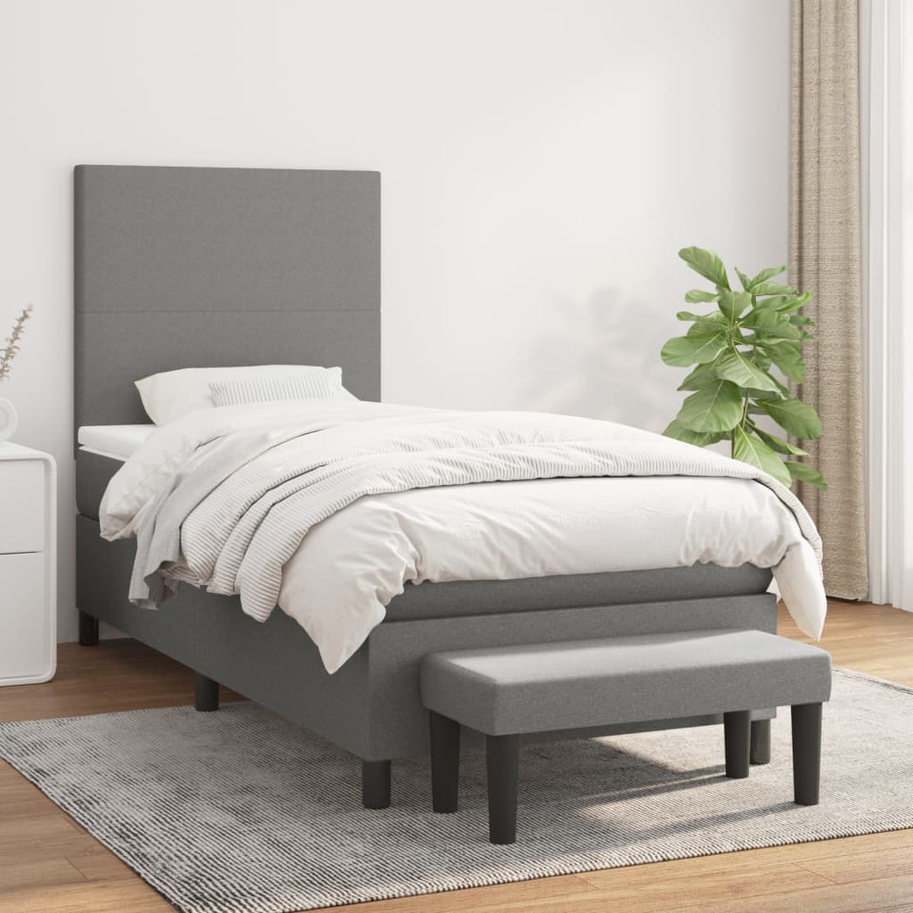 kontinentalseng med madras 100x200 cm stof mørkegrå