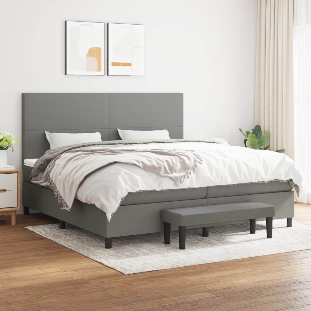 kontinentalseng med madras 200x200 cm stof mørkegrå