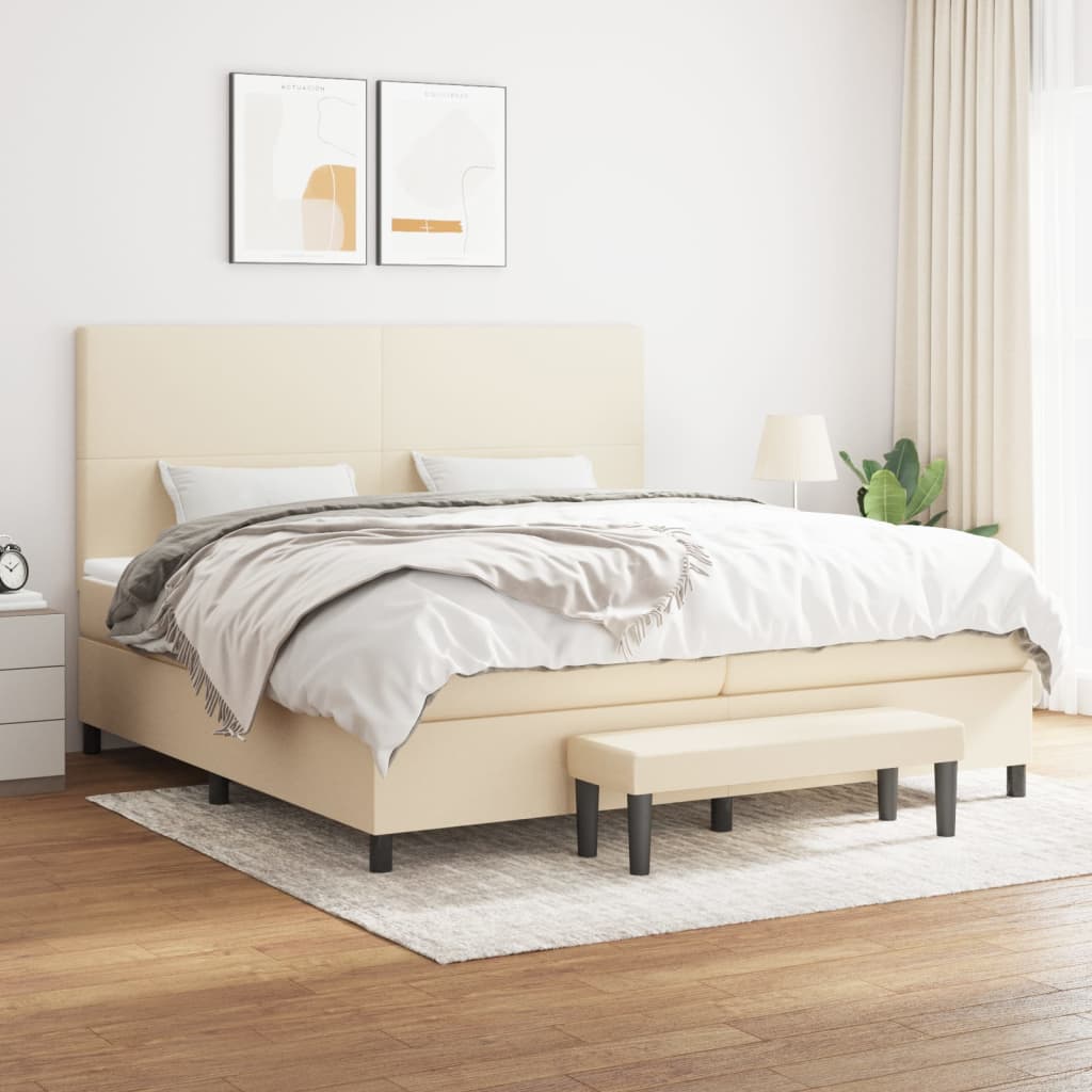 kontinentalseng med madras 200x200 cm stof cremefarvet