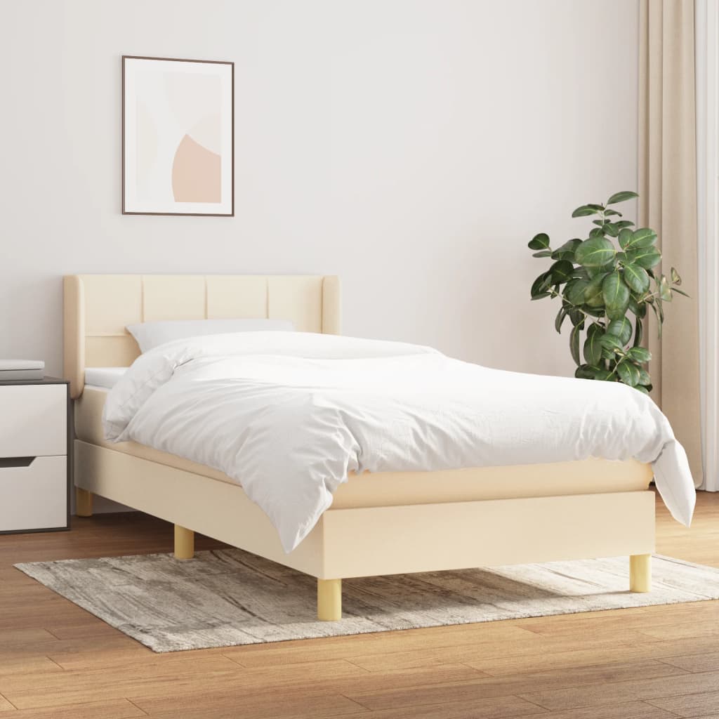 kontinentalseng med madras 90x190 cm stof cremefarvet