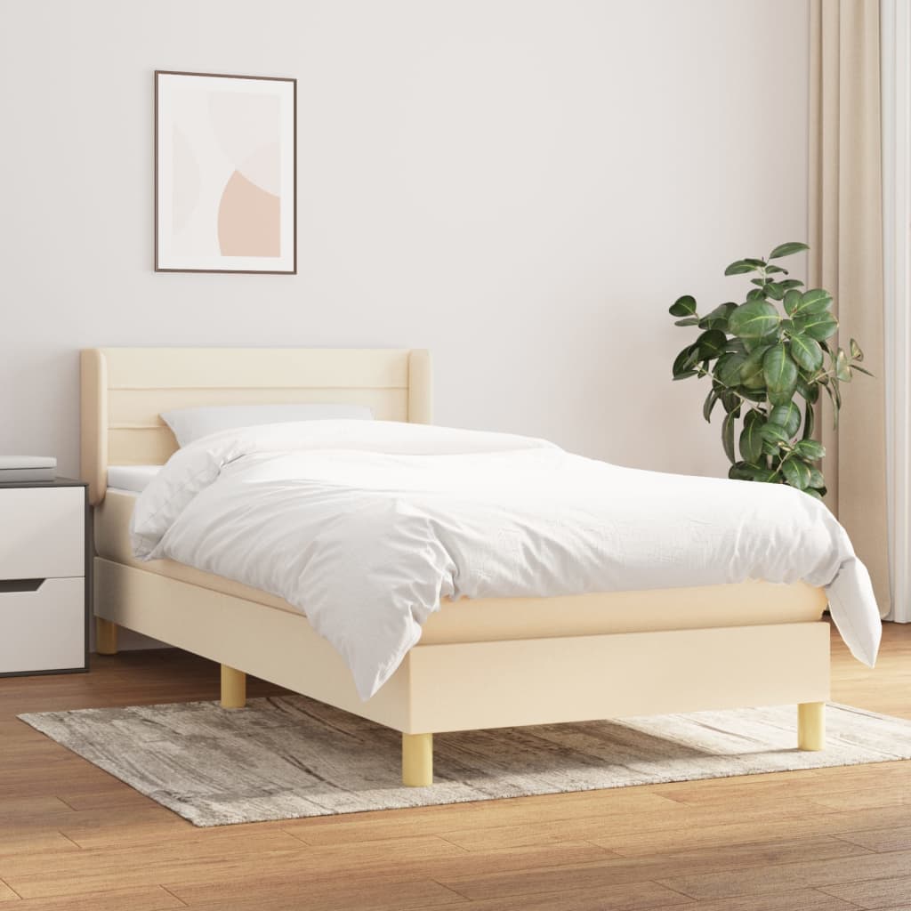 kontinentalseng med madras 90x190 cm stof cremefarvet