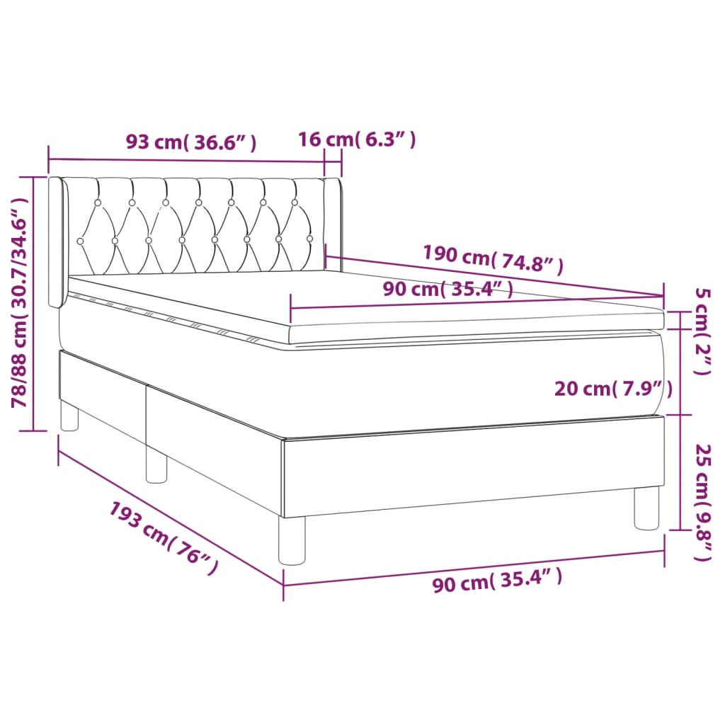 kontinentalseng med madras 90x190 cm stof sort