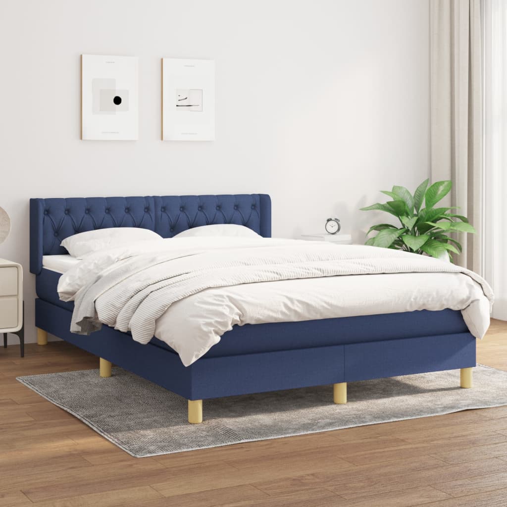 kontinentalseng med madras 140x190 cm stof blå