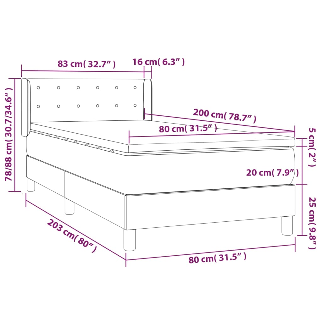 kontinentalseng med madras 80x200 cm stof cremefarvet