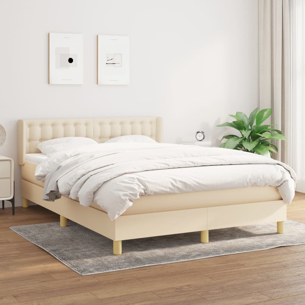 kontinentalseng med madras 140x200 cm stof cremefarvet