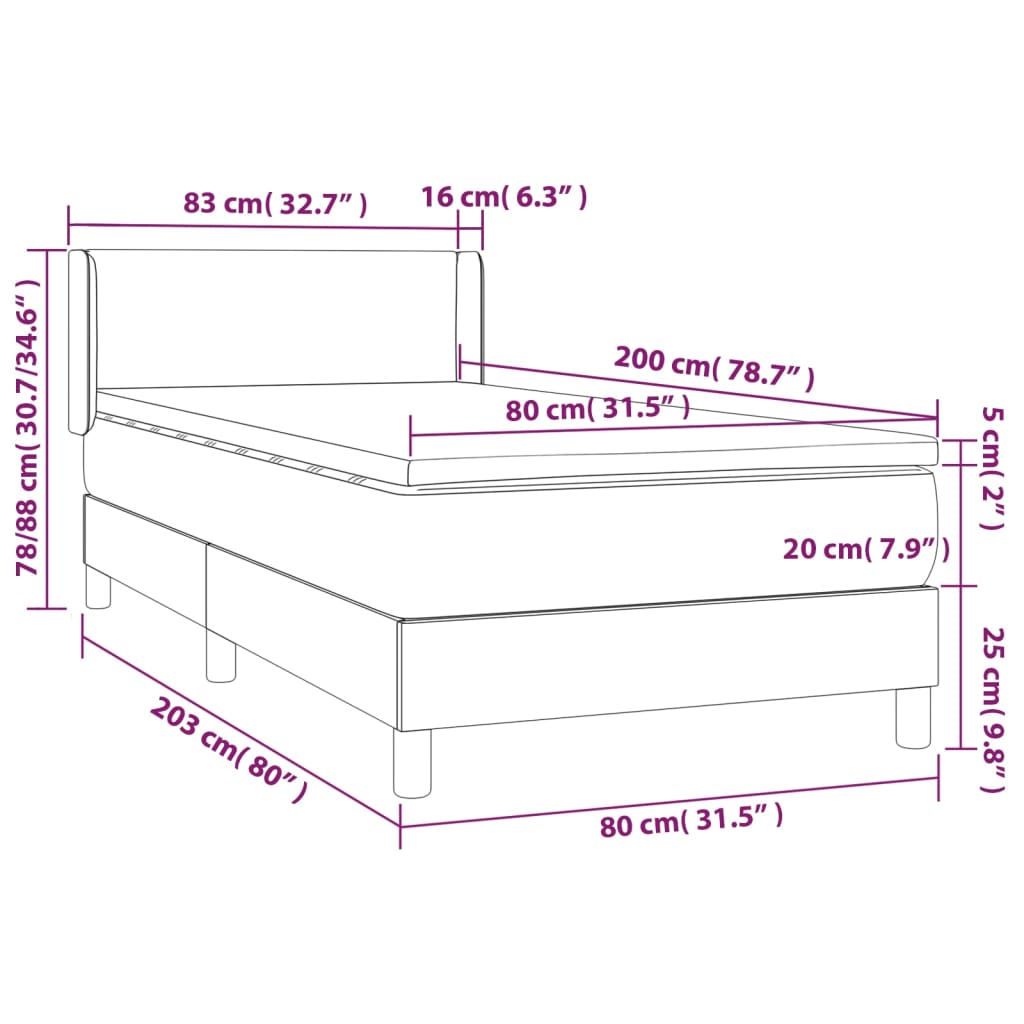 kontinentalseng med madras 80x200 cm kunstlæder cremefarvet
