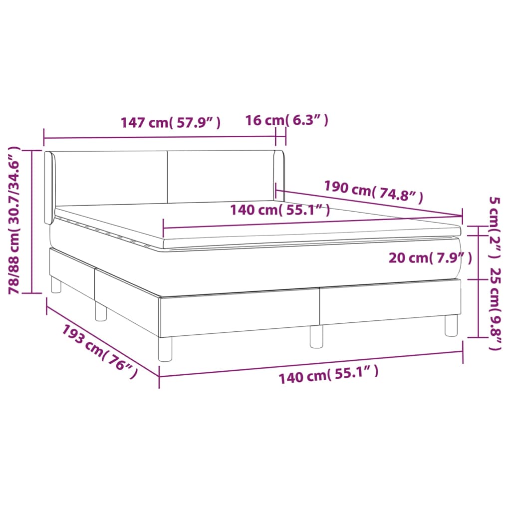 kontinentalseng med madras 140x190 cm kunstlæder cremefarvet