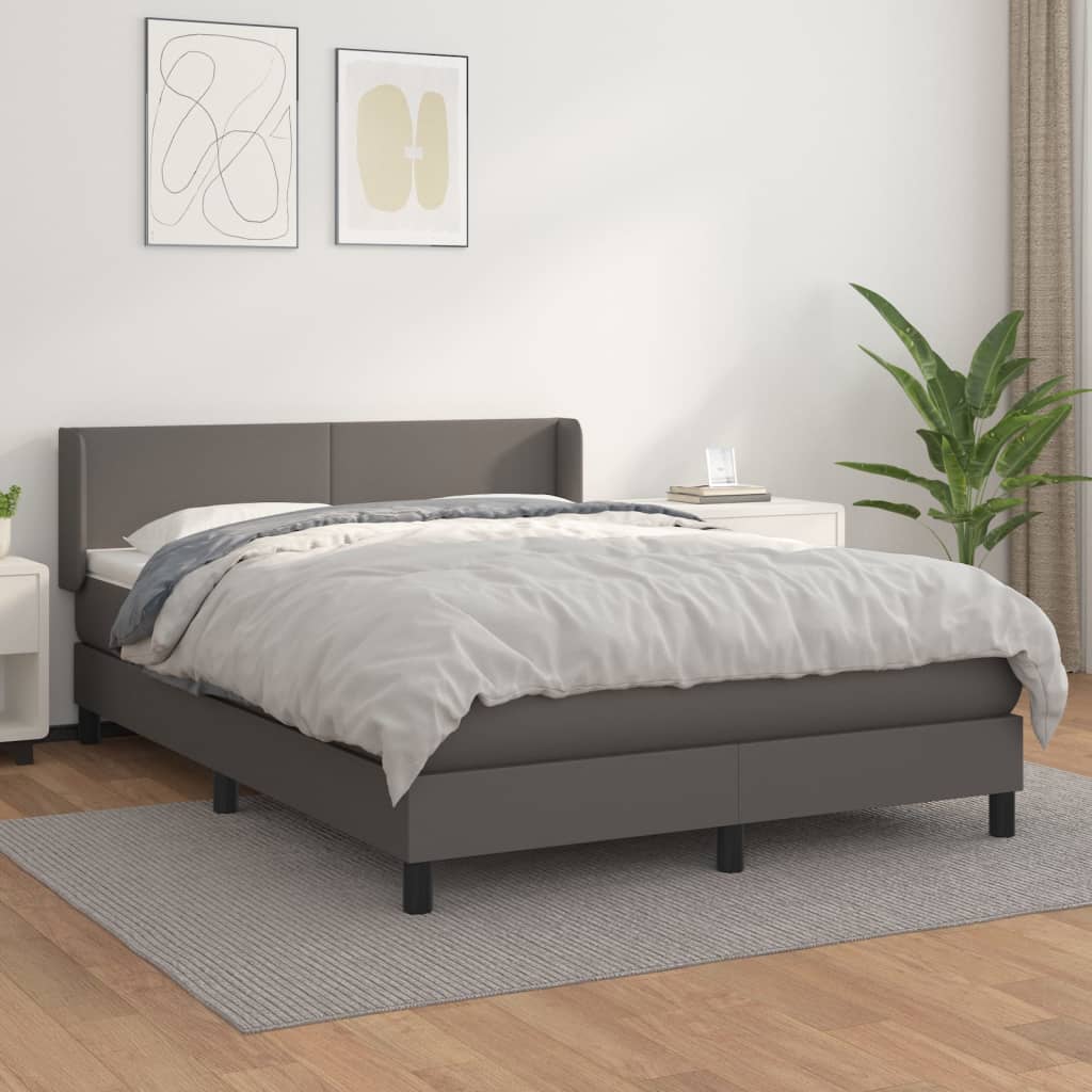 kontinentalseng med madras 140x190 cm kunstlæder grå