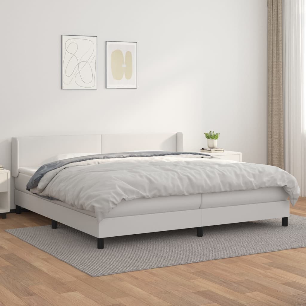 kontinentalseng med madras 200x200 cm kunstlæder hvid