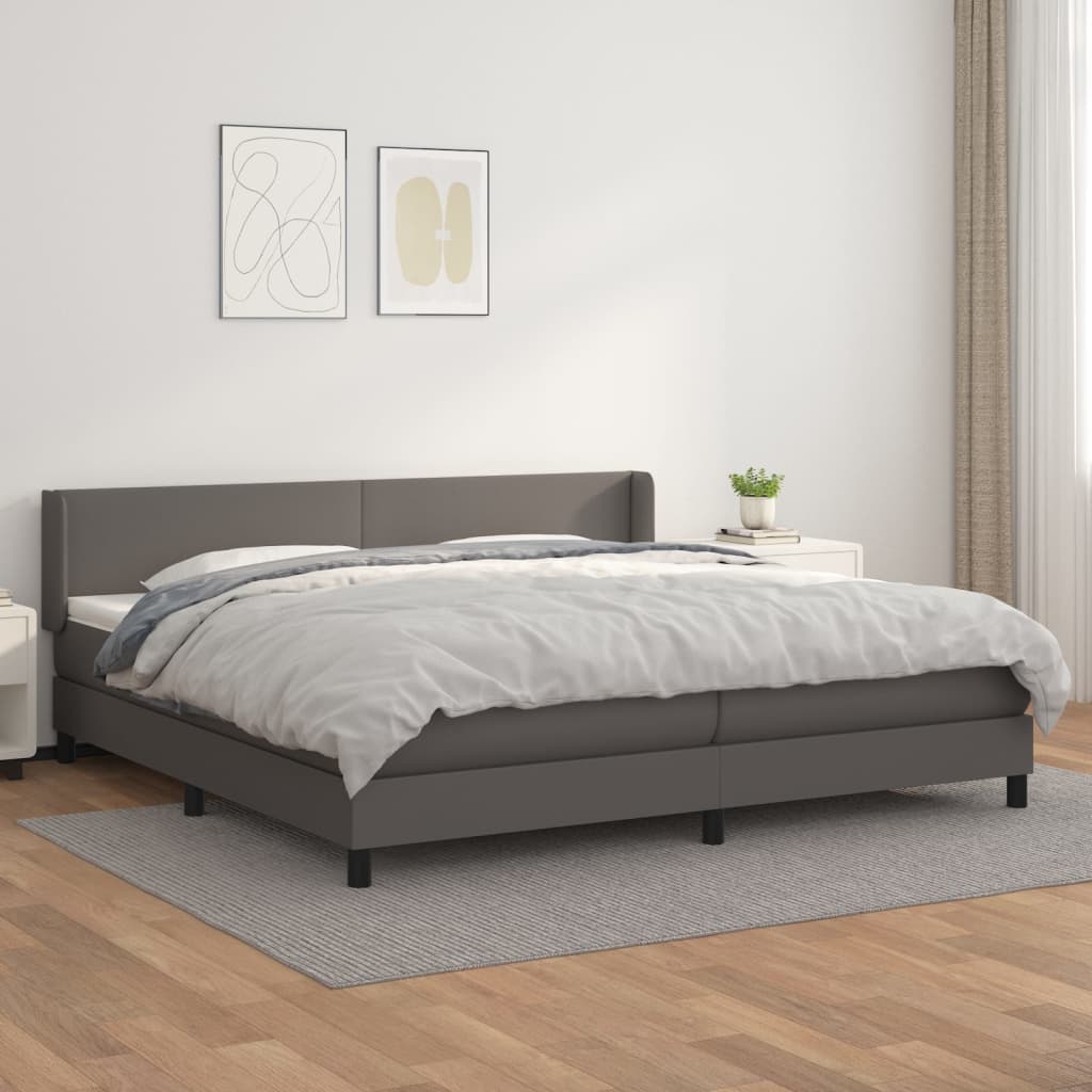 kontinentalseng med madras 200x200 cm kunstlæder grå