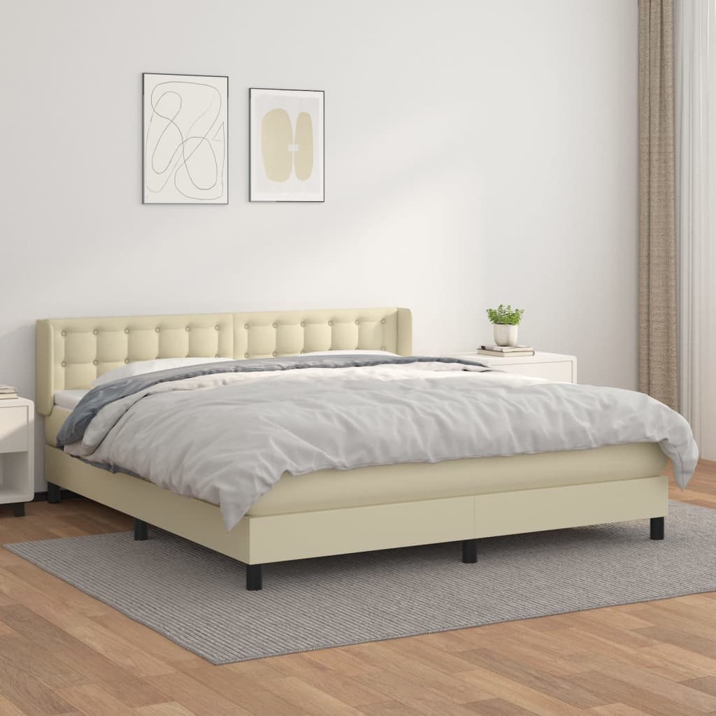 kontinentalseng 160x200 cm kunstlæder cremefarvet