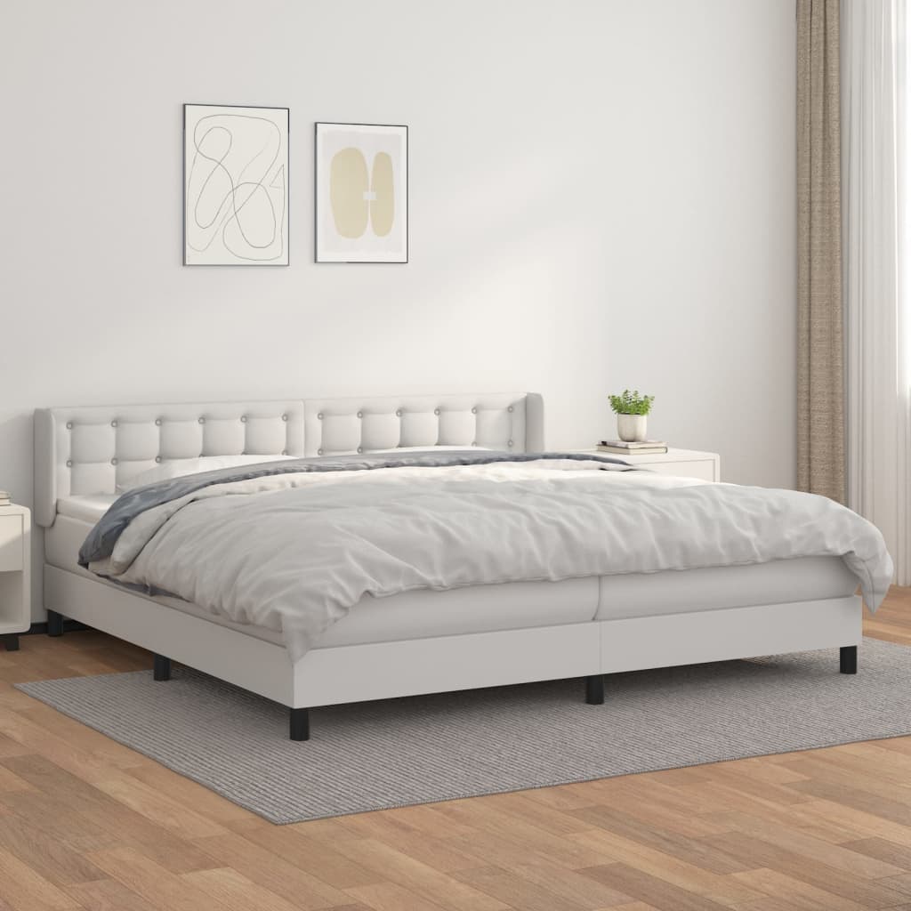 kontinentalseng med madras 200x200 cm kunstlæder hvid