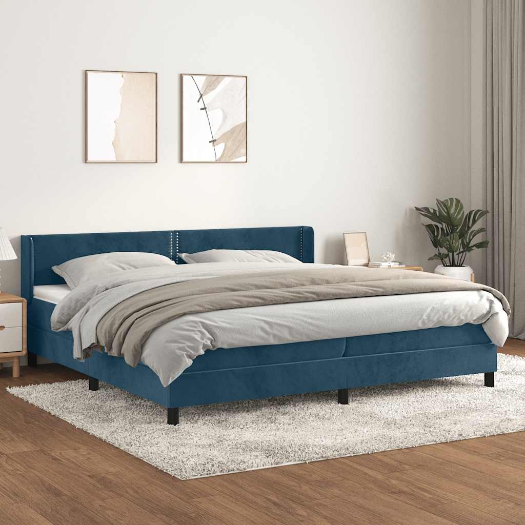 kontinentalseng med madras 200x200 cm fløjl mørkeblå