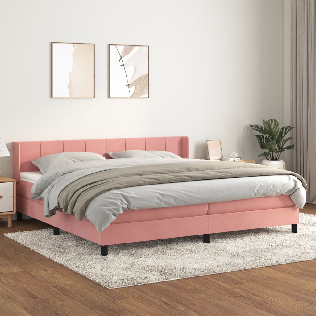 kontinentalseng med madras 200x200 cm fløjl lyserød