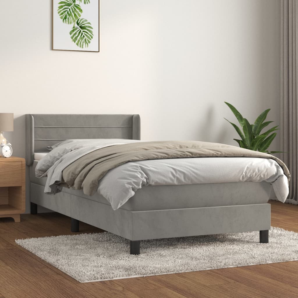 kontinentalseng med madras 90x190 cm fløjl lysegrå