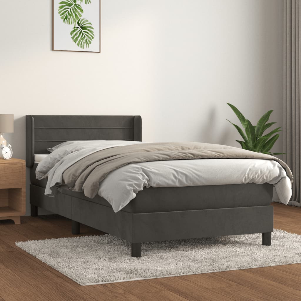 kontinentalseng med madras 90x190 cm fløjl mørkegrå