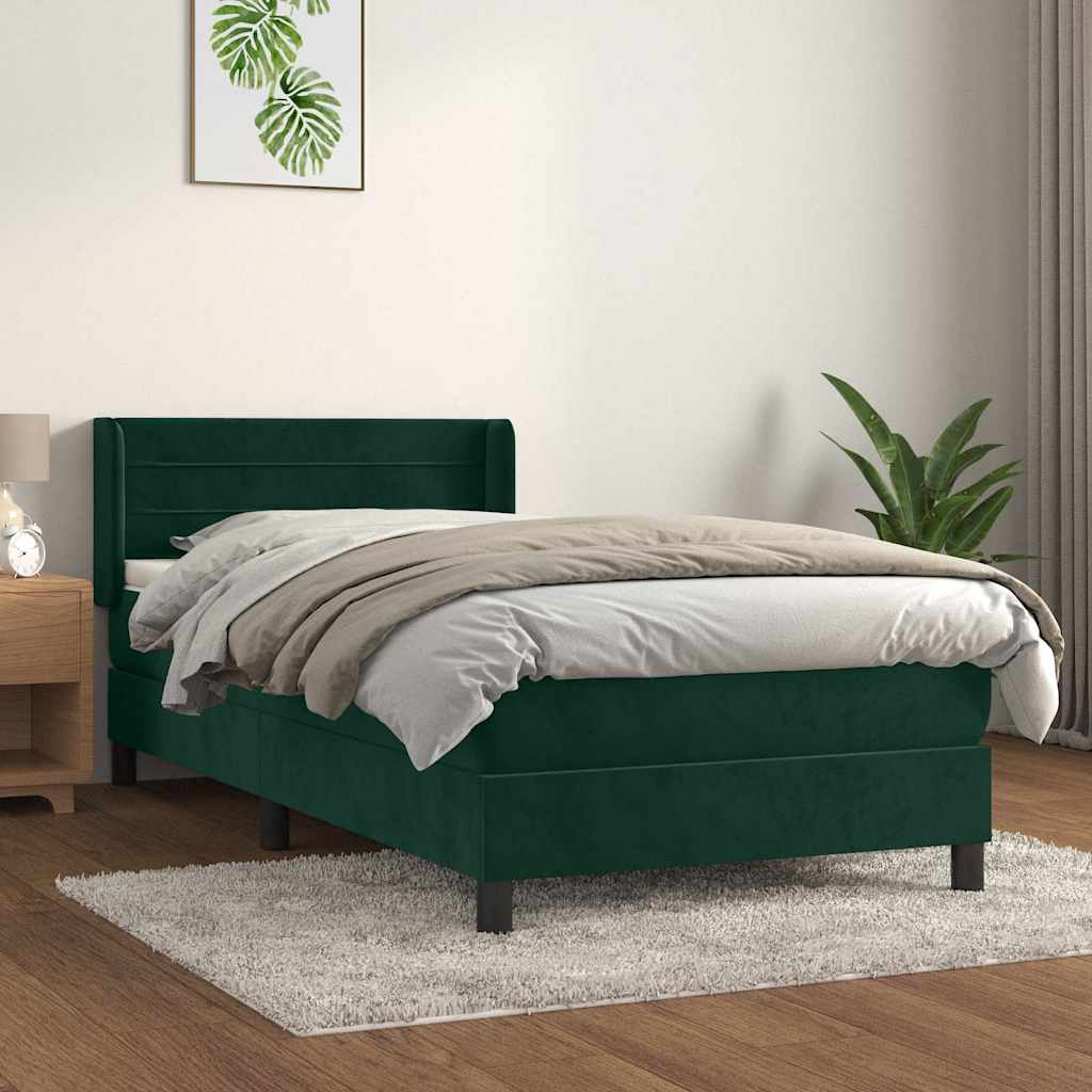 kontinentalseng med madras 90x190 cm fløjl mørkegrøn
