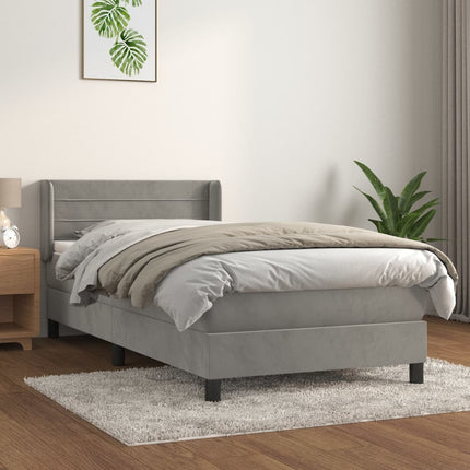 kontinentalseng med madras 90x200cm fløjl lysegrå