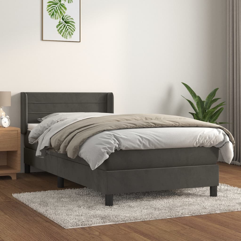 kontinentalseng med madras 100x200 cm fløjl mørkegrå