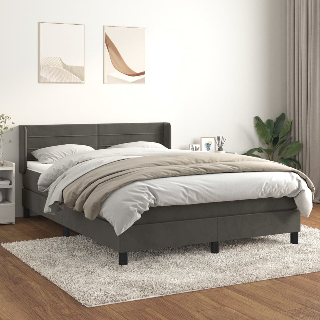 kontinentalseng med madras 140x190 cm fløjl mørkegrå