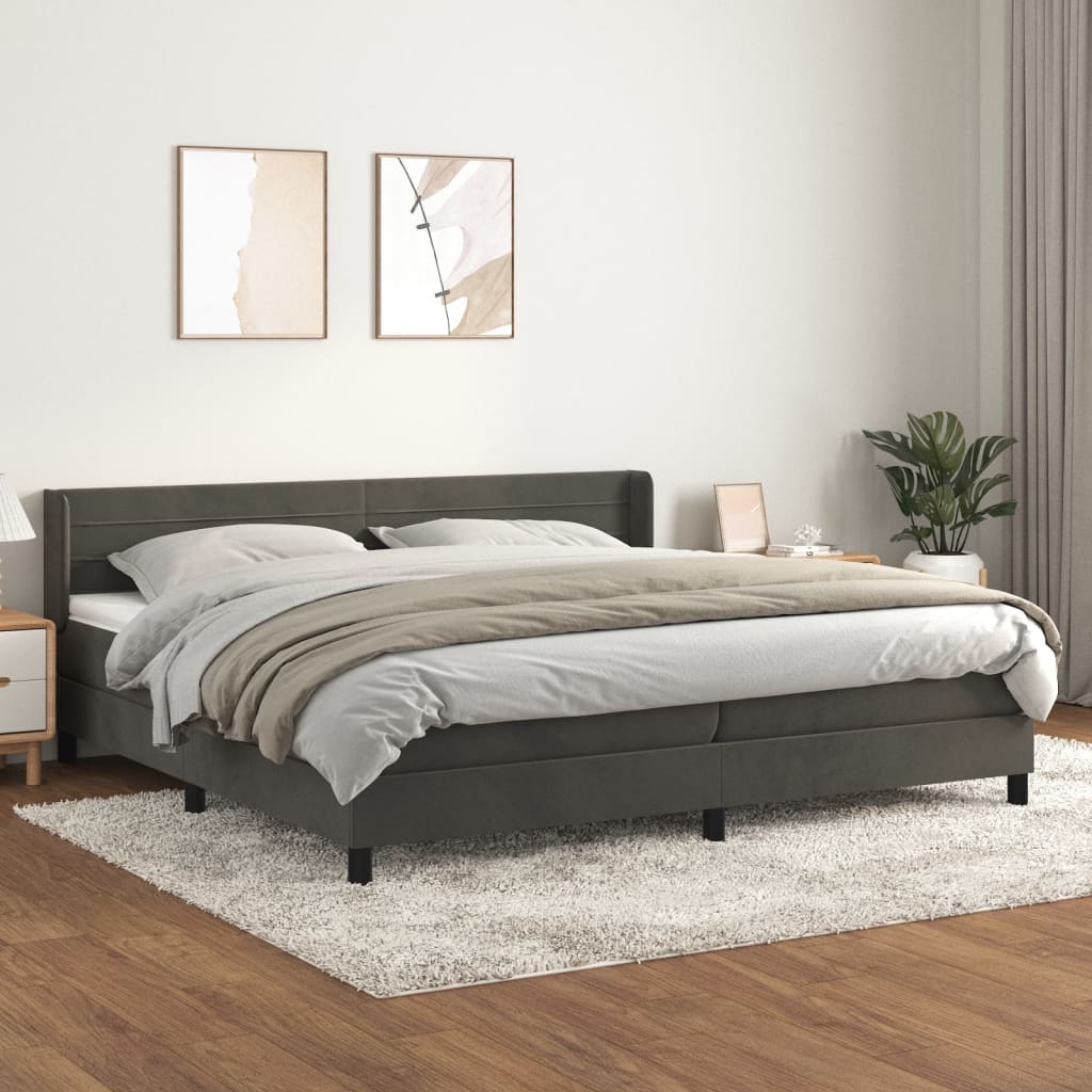 kontinentalseng med madras 200x200 cm fløjl mørkegrå