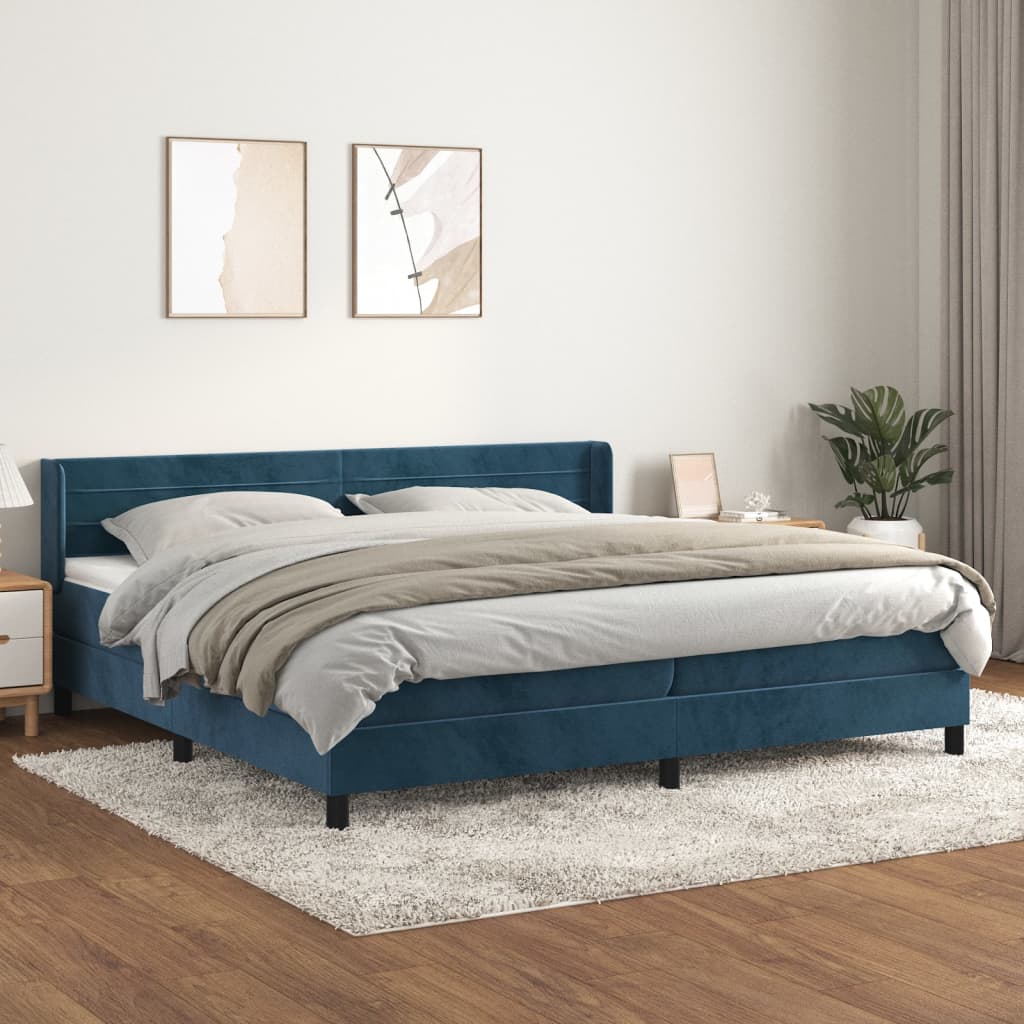 kontinentalseng med madras 200x200 cm fløjl mørkeblå