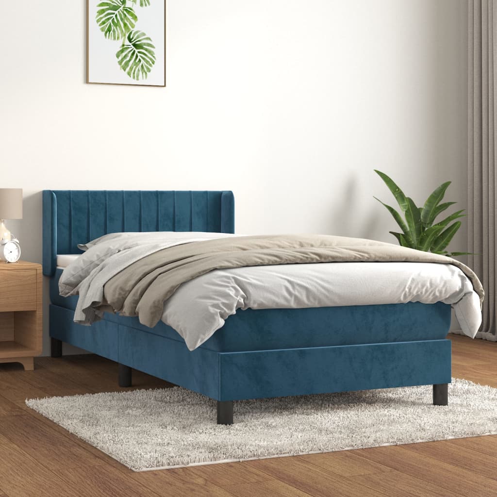 kontinentalseng med madras 80x200 cm fløjl mørkeblå