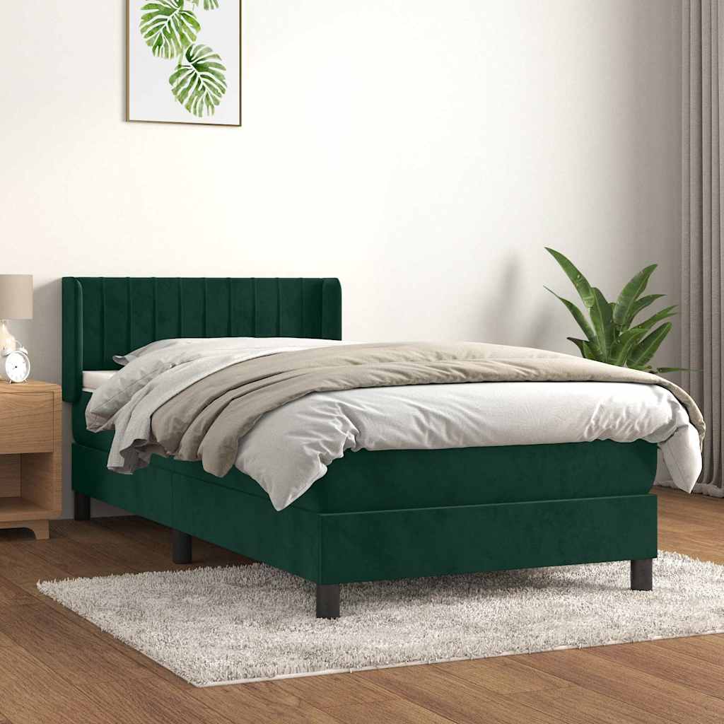 kontinentalseng med madras 100x200 cm fløjl mørkegrøn